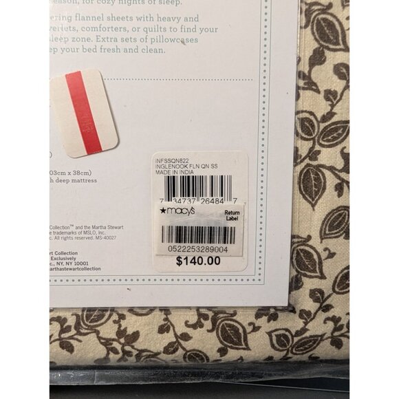 Martha Stewart Queen Inglenook Flannel Sheet Set 100% Cotton Floral Fall Winter - Picture 9 of 13